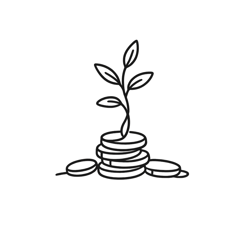 Illustration von Münzen mit wachsender Pflanze – Symbol für nachhaltiges finanzielles Wachstum